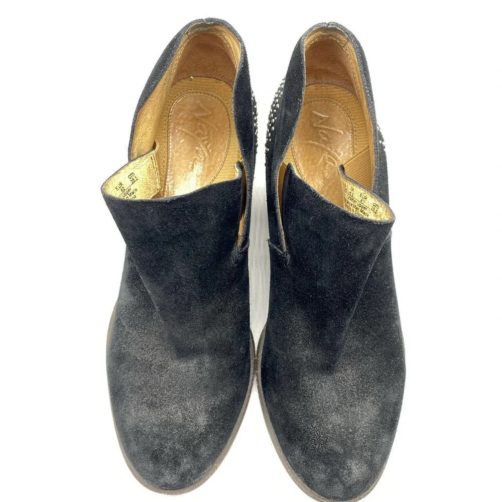 Naya Valerie Black Suede Silver Studded Bootie Stacked Heels Anthropologie - Picture 6 of 8